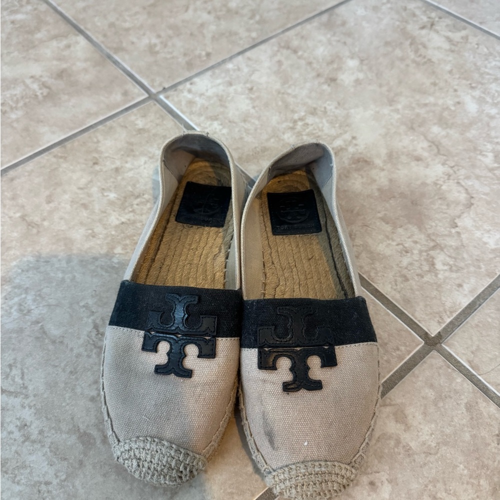 Tory Burch Tan and Black Espadrilles